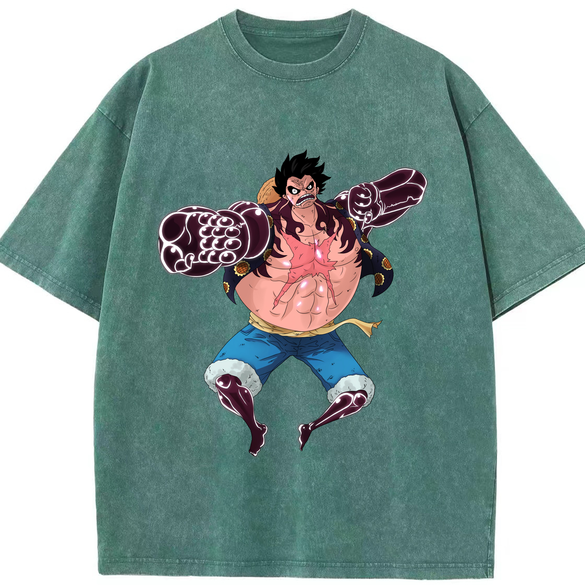 ワンピース モンキー・D・ルフィ ONE PIECE Monkey D. Luffy 綿100% ヴィンテージ風 半袖Tシャツ（フロントプリント）